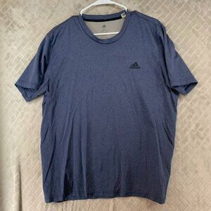 Adidas Men XL T-Shirt Blue Athletic Lined Short Sleeve Crew Neck Logo Sports Gym